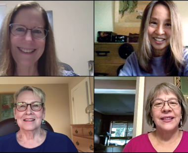 Mary O鈥橪eary Wiley Ph.D. 鈥�82, Lydia Minatoya Ph.D. 鈥�81, Marcella (Chela) Mendoza Patterson M.A. 鈥�79 and Jean Joyce-Brady Ph.D. 鈥�83 during a monthly Zoom get-together.